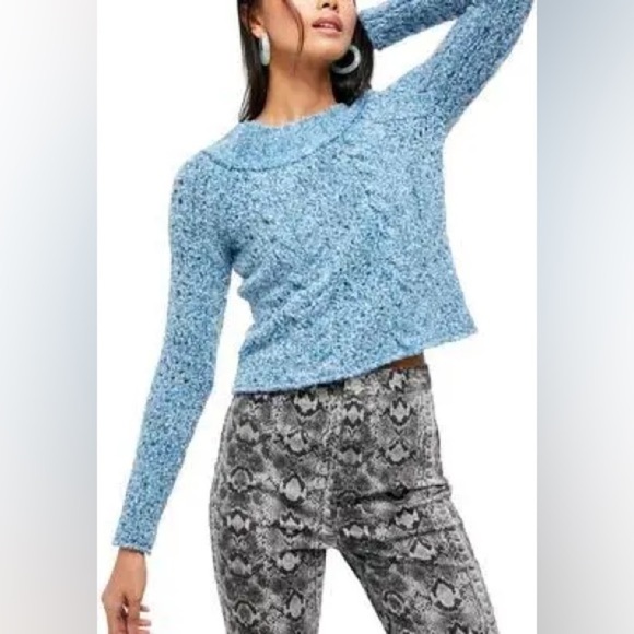 Free People Avalon Blue Marine Chunky Knit Off the Shoulder Sweater - Picture 1 of 5